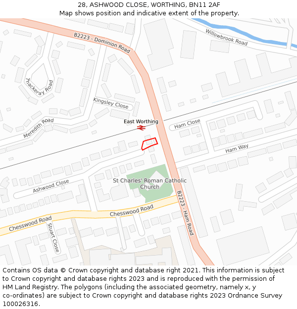 28, ASHWOOD CLOSE, WORTHING, BN11 2AF: Location map and indicative extent of plot