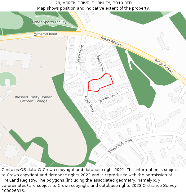 28, ASPEN DRIVE, BURNLEY, BB10 3FB: Location map and indicative extent of plot