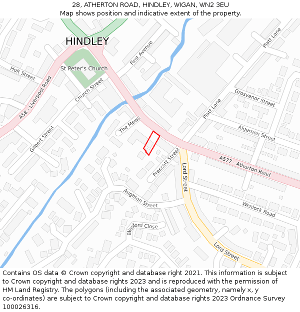 28, ATHERTON ROAD, HINDLEY, WIGAN, WN2 3EU: Location map and indicative extent of plot