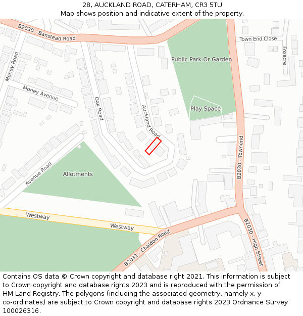 28, AUCKLAND ROAD, CATERHAM, CR3 5TU: Location map and indicative extent of plot