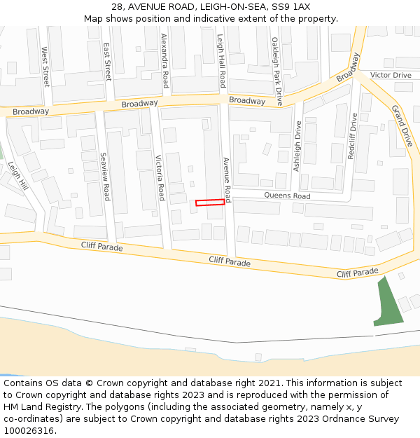 28, AVENUE ROAD, LEIGH-ON-SEA, SS9 1AX: Location map and indicative extent of plot