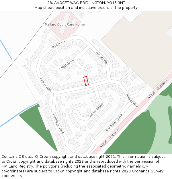 28, AVOCET WAY, BRIDLINGTON, YO15 3NT: Location map and indicative extent of plot