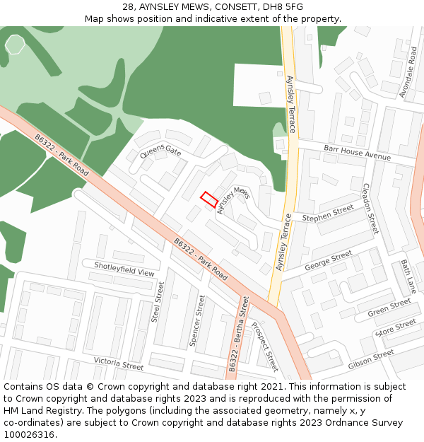28, AYNSLEY MEWS, CONSETT, DH8 5FG: Location map and indicative extent of plot