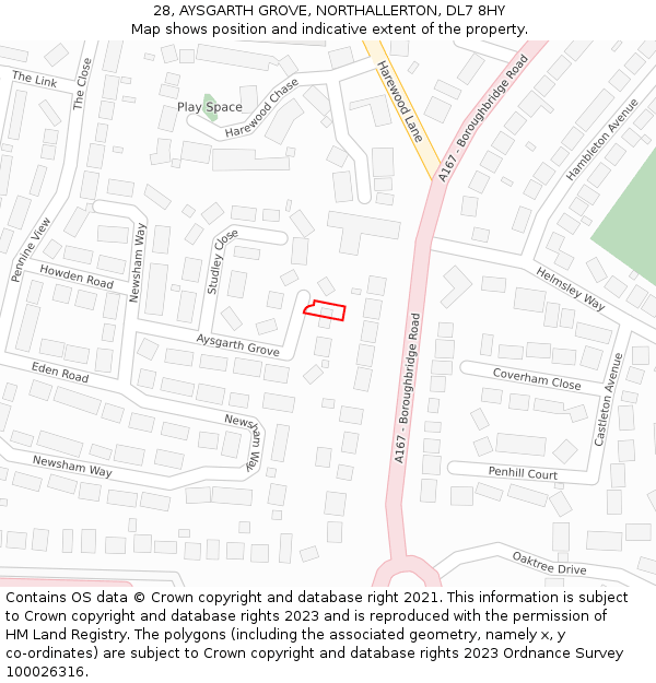 28, AYSGARTH GROVE, NORTHALLERTON, DL7 8HY: Location map and indicative extent of plot