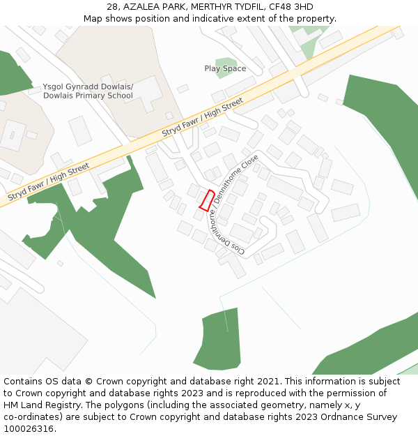 28, AZALEA PARK, MERTHYR TYDFIL, CF48 3HD: Location map and indicative extent of plot