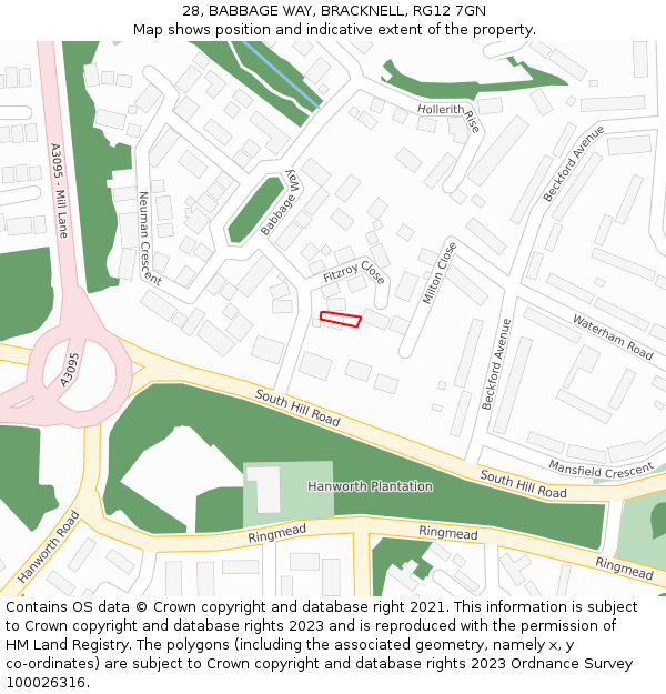 28, BABBAGE WAY, BRACKNELL, RG12 7GN: Location map and indicative extent of plot