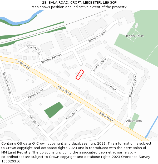 28, BALA ROAD, CROFT, LEICESTER, LE9 3GF: Location map and indicative extent of plot