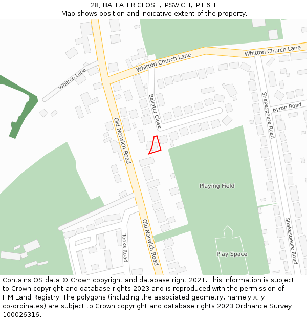 28, BALLATER CLOSE, IPSWICH, IP1 6LL: Location map and indicative extent of plot