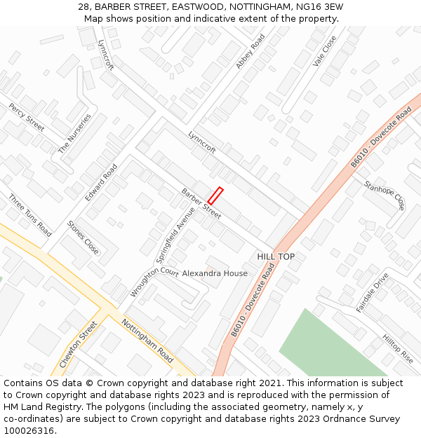 28, BARBER STREET, EASTWOOD, NOTTINGHAM, NG16 3EW: Location map and indicative extent of plot