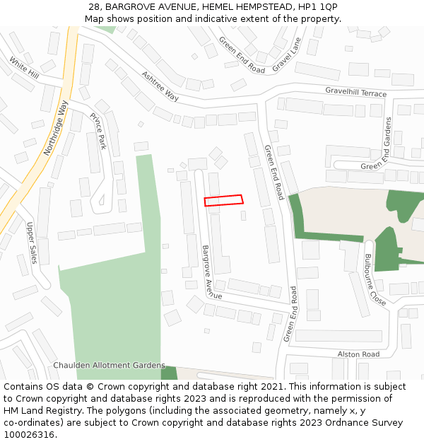 28, BARGROVE AVENUE, HEMEL HEMPSTEAD, HP1 1QP: Location map and indicative extent of plot