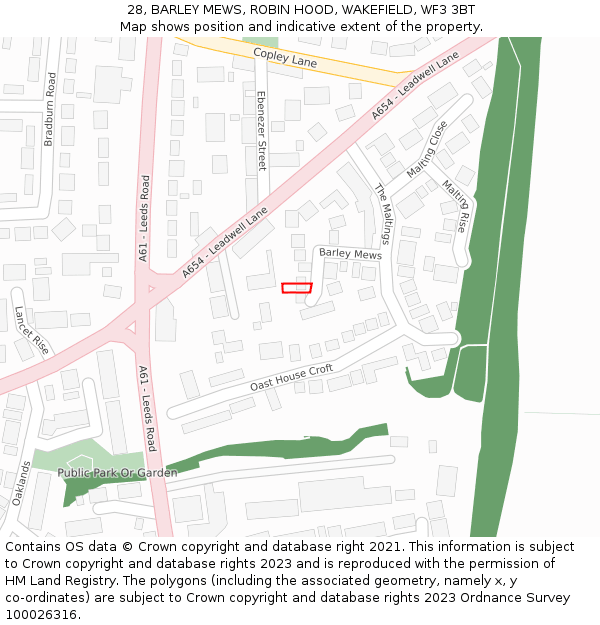 28, BARLEY MEWS, ROBIN HOOD, WAKEFIELD, WF3 3BT: Location map and indicative extent of plot