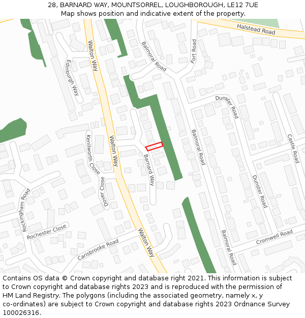 28, BARNARD WAY, MOUNTSORREL, LOUGHBOROUGH, LE12 7UE: Location map and indicative extent of plot