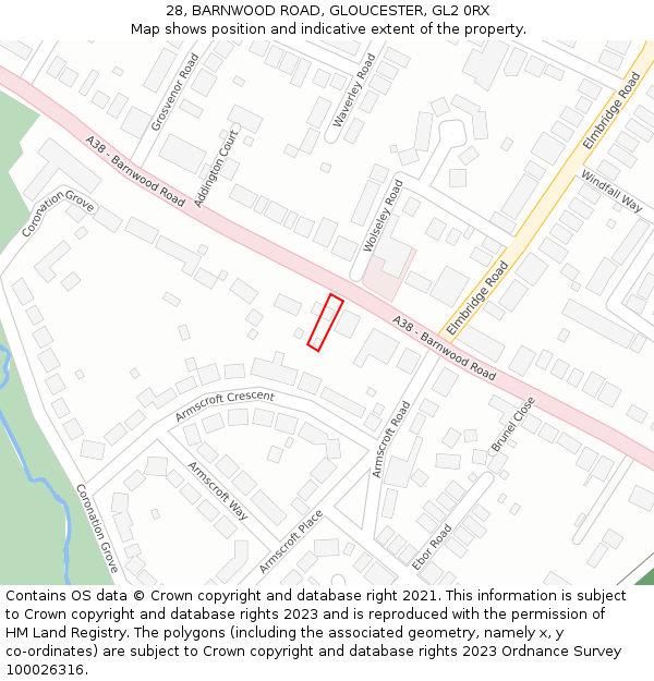 28, BARNWOOD ROAD, GLOUCESTER, GL2 0RX: Location map and indicative extent of plot