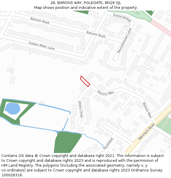 28, BARONS WAY, POLEGATE, BN26 5JL: Location map and indicative extent of plot