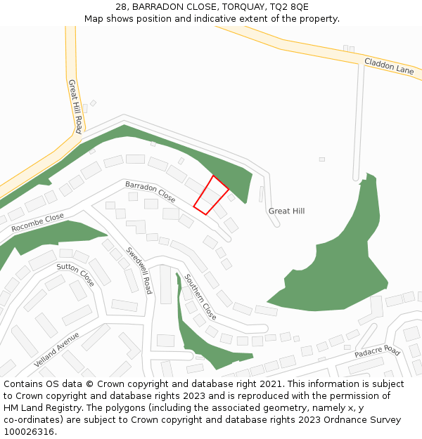 28, BARRADON CLOSE, TORQUAY, TQ2 8QE: Location map and indicative extent of plot
