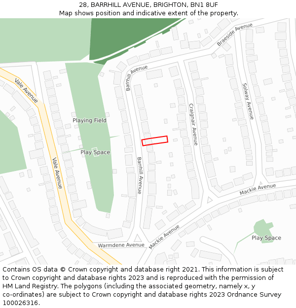 28, BARRHILL AVENUE, BRIGHTON, BN1 8UF: Location map and indicative extent of plot