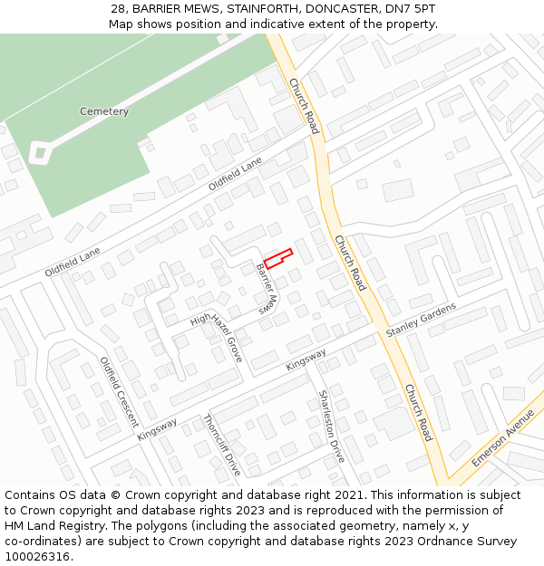 28, BARRIER MEWS, STAINFORTH, DONCASTER, DN7 5PT: Location map and indicative extent of plot
