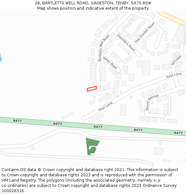 28, BARTLETTS WELL ROAD, SAGESTON, TENBY, SA70 8SW: Location map and indicative extent of plot