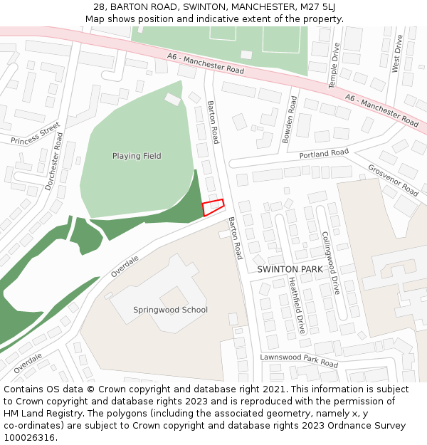 28, BARTON ROAD, SWINTON, MANCHESTER, M27 5LJ: Location map and indicative extent of plot