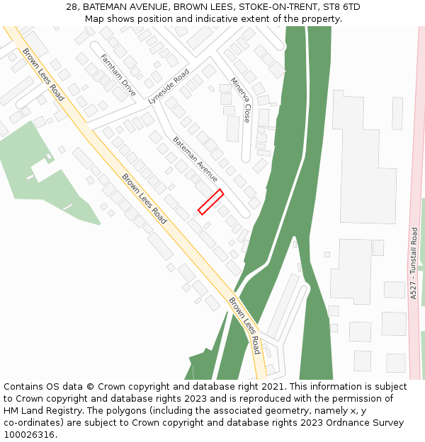 28, BATEMAN AVENUE, BROWN LEES, STOKE-ON-TRENT, ST8 6TD: Location map and indicative extent of plot