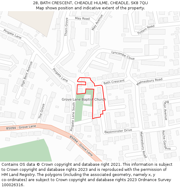 28, BATH CRESCENT, CHEADLE HULME, CHEADLE, SK8 7QU: Location map and indicative extent of plot