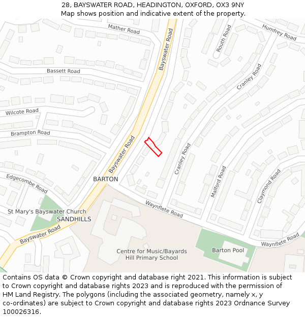 28, BAYSWATER ROAD, HEADINGTON, OXFORD, OX3 9NY: Location map and indicative extent of plot