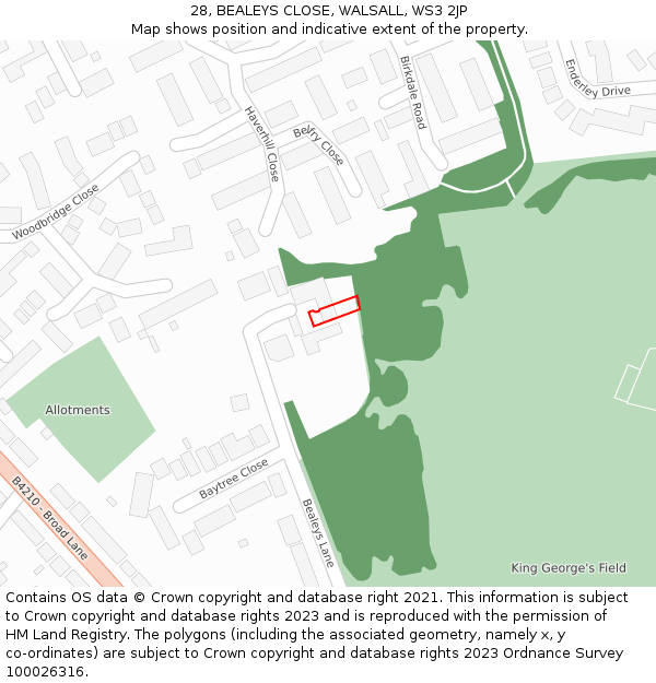 28, BEALEYS CLOSE, WALSALL, WS3 2JP: Location map and indicative extent of plot
