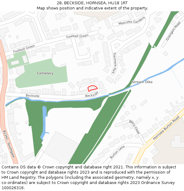 28, BECKSIDE, HORNSEA, HU18 1RT: Location map and indicative extent of plot