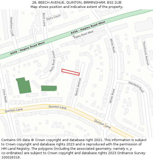 28, BEECH AVENUE, QUINTON, BIRMINGHAM, B32 2UB: Location map and indicative extent of plot