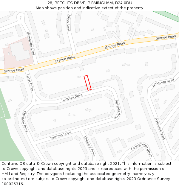 28, BEECHES DRIVE, BIRMINGHAM, B24 0DU: Location map and indicative extent of plot