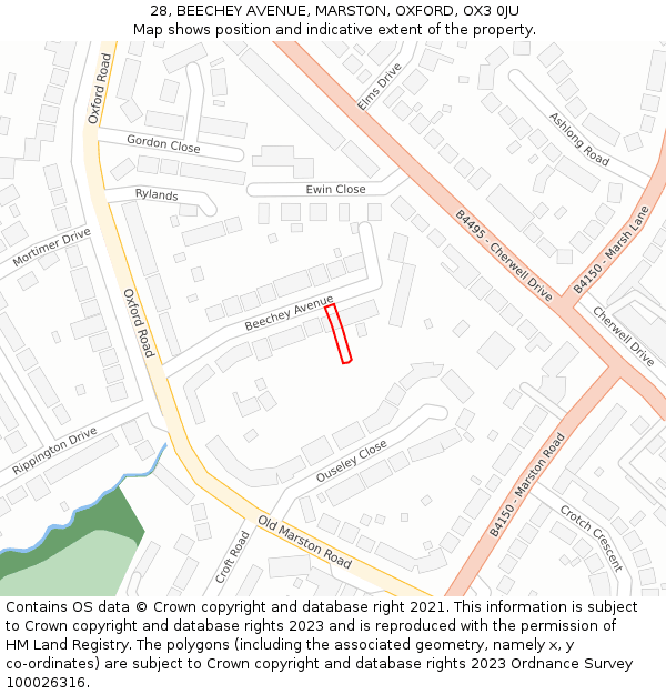 28, BEECHEY AVENUE, MARSTON, OXFORD, OX3 0JU: Location map and indicative extent of plot