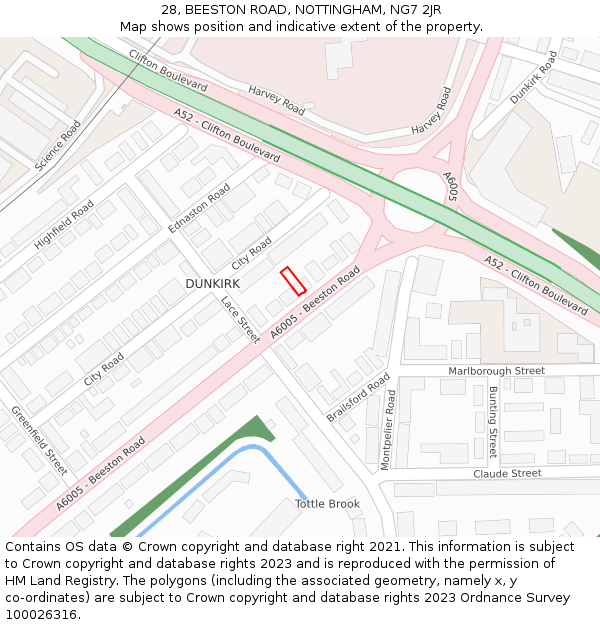 28, BEESTON ROAD, NOTTINGHAM, NG7 2JR: Location map and indicative extent of plot