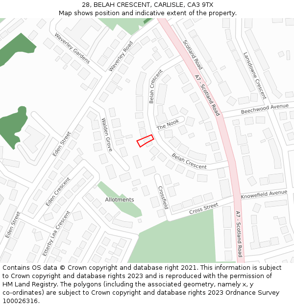 28, BELAH CRESCENT, CARLISLE, CA3 9TX: Location map and indicative extent of plot