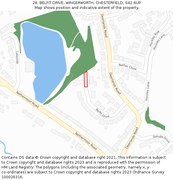 28, BELFIT DRIVE, WINGERWORTH, CHESTERFIELD, S42 6UP: Location map and indicative extent of plot