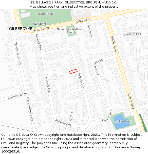 28, BELLASIZE PARK, GILBERDYKE, BROUGH, HU15 2XU: Location map and indicative extent of plot