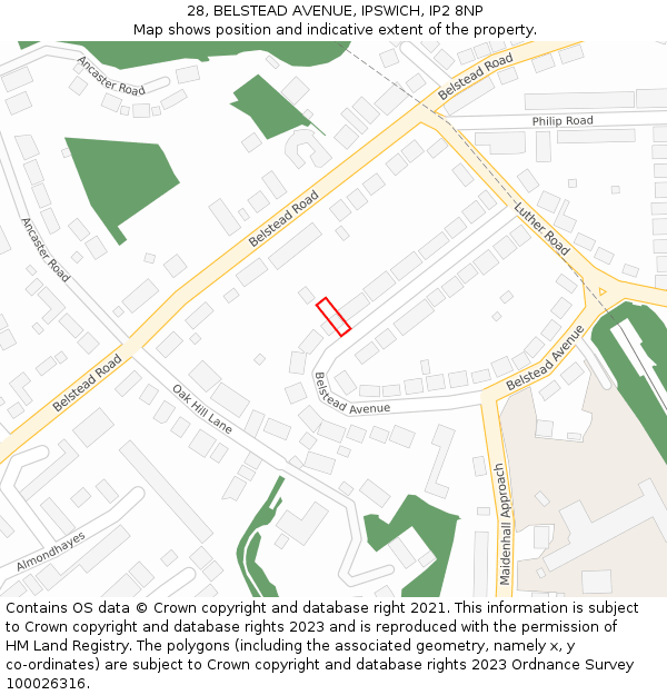 28, BELSTEAD AVENUE, IPSWICH, IP2 8NP: Location map and indicative extent of plot