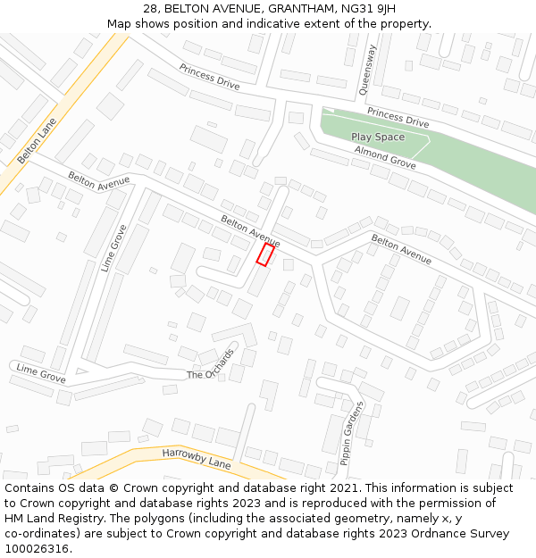 28, BELTON AVENUE, GRANTHAM, NG31 9JH: Location map and indicative extent of plot