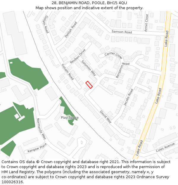 28, BENJAMIN ROAD, POOLE, BH15 4QU: Location map and indicative extent of plot