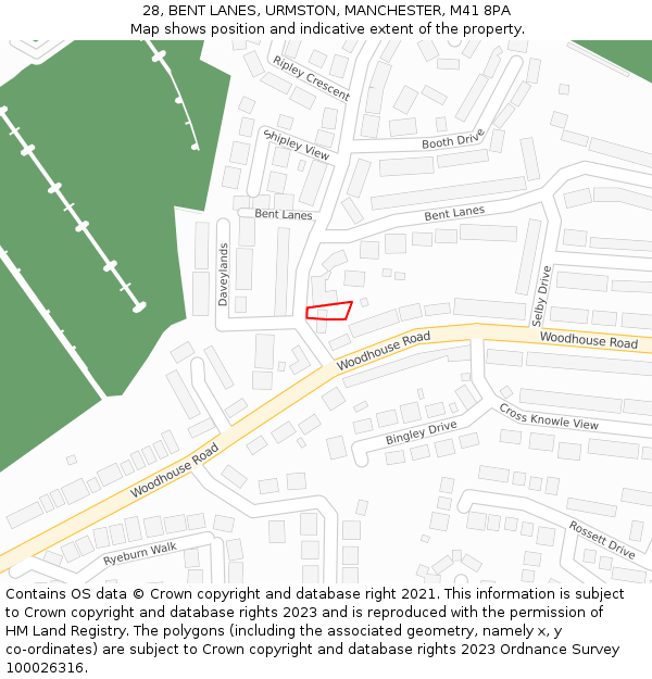 28, BENT LANES, URMSTON, MANCHESTER, M41 8PA: Location map and indicative extent of plot