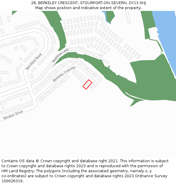 28, BERKELEY CRESCENT, STOURPORT-ON-SEVERN, DY13 0HJ: Location map and indicative extent of plot