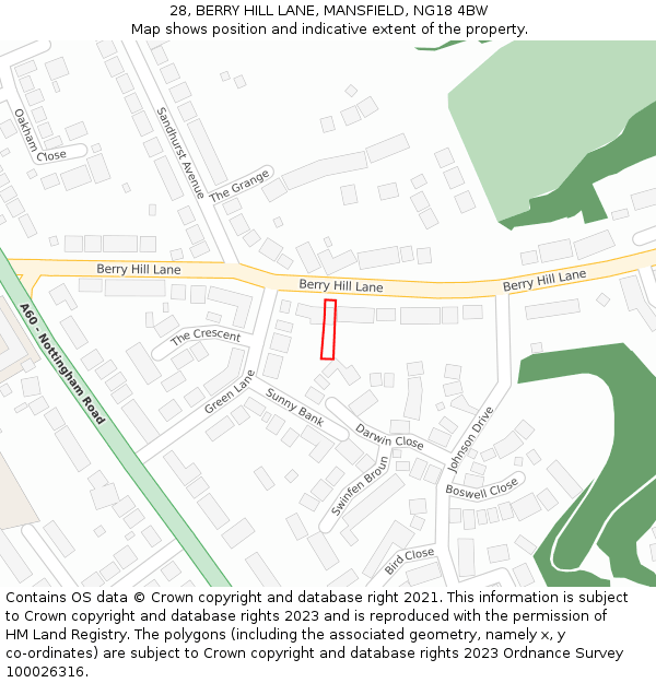 28, BERRY HILL LANE, MANSFIELD, NG18 4BW: Location map and indicative extent of plot