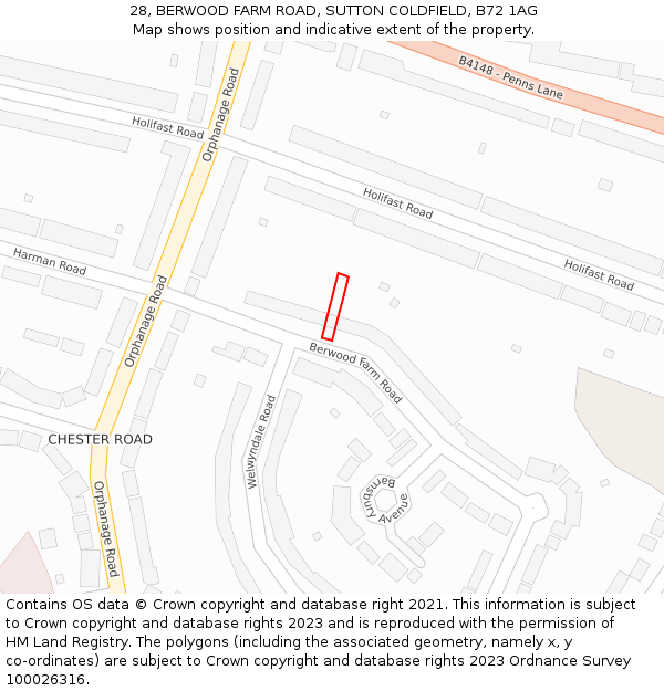 28, BERWOOD FARM ROAD, SUTTON COLDFIELD, B72 1AG: Location map and indicative extent of plot