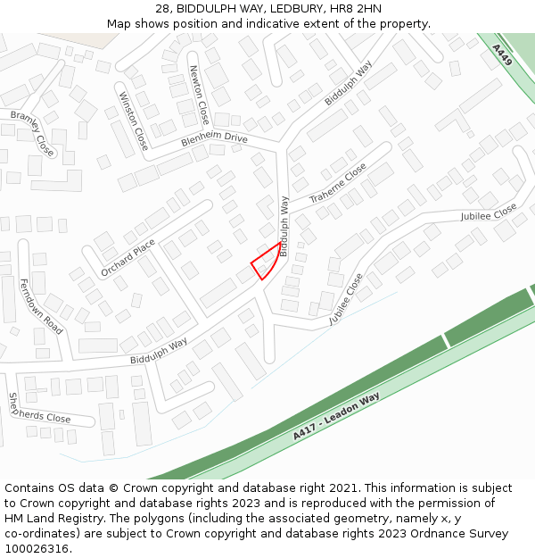 28, BIDDULPH WAY, LEDBURY, HR8 2HN: Location map and indicative extent of plot