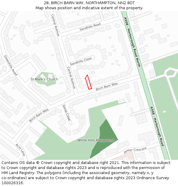 28, BIRCH BARN WAY, NORTHAMPTON, NN2 8DT: Location map and indicative extent of plot