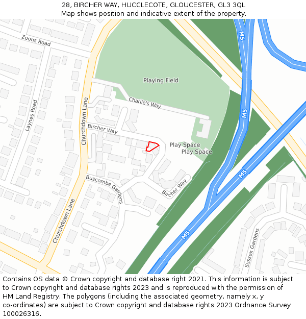 28, BIRCHER WAY, HUCCLECOTE, GLOUCESTER, GL3 3QL: Location map and indicative extent of plot