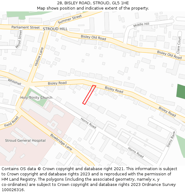 28, BISLEY ROAD, STROUD, GL5 1HE: Location map and indicative extent of plot