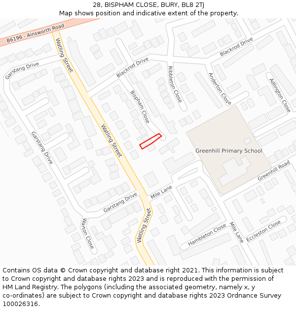 28, BISPHAM CLOSE, BURY, BL8 2TJ: Location map and indicative extent of plot