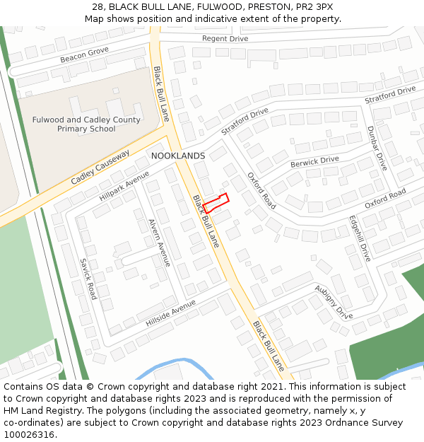 28, BLACK BULL LANE, FULWOOD, PRESTON, PR2 3PX: Location map and indicative extent of plot