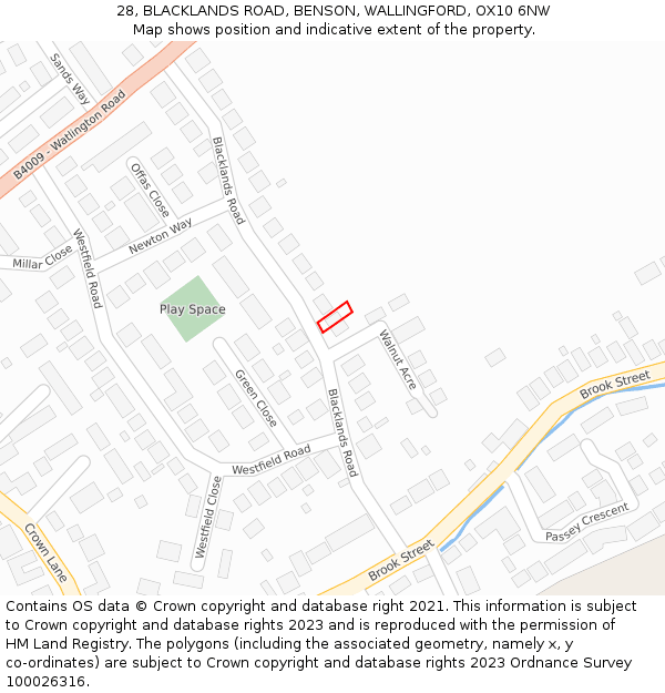 28, BLACKLANDS ROAD, BENSON, WALLINGFORD, OX10 6NW: Location map and indicative extent of plot