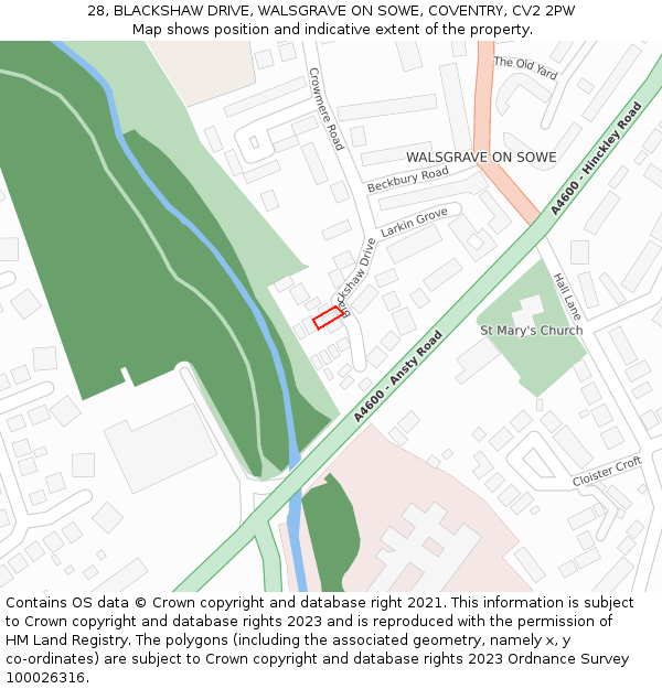 28, BLACKSHAW DRIVE, WALSGRAVE ON SOWE, COVENTRY, CV2 2PW: Location map and indicative extent of plot